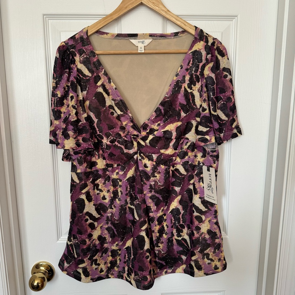 Terra & Sky Twist Mesh Top Sz 14W